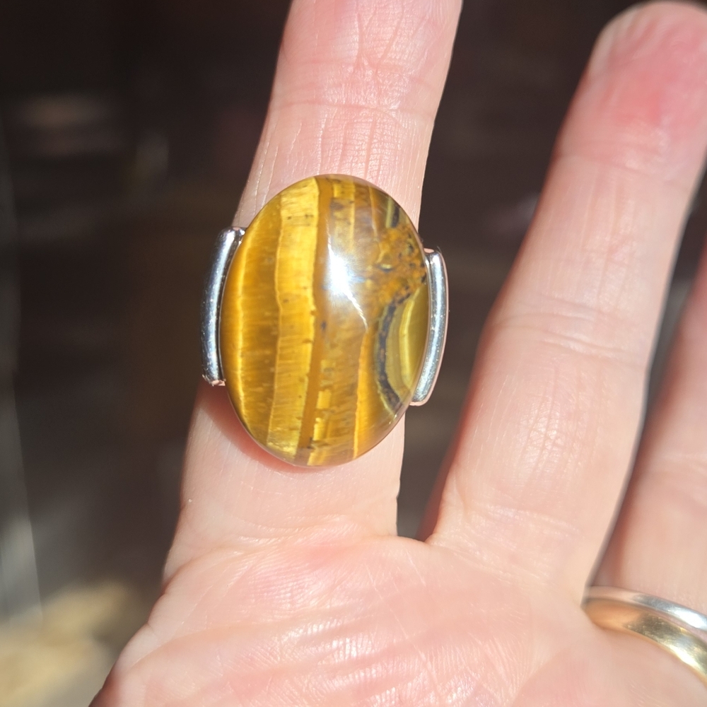 Tiger's Eye Silver Ring sz 8 adjustable - Picture 8 of 10